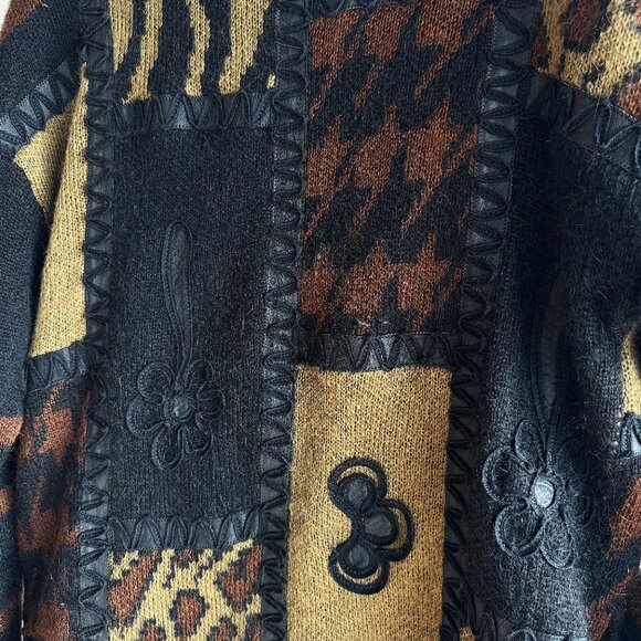 Vintage Heavy Wool Patchwork Coat Vintage Animal Print Leather Coat - Picture 5 of 5